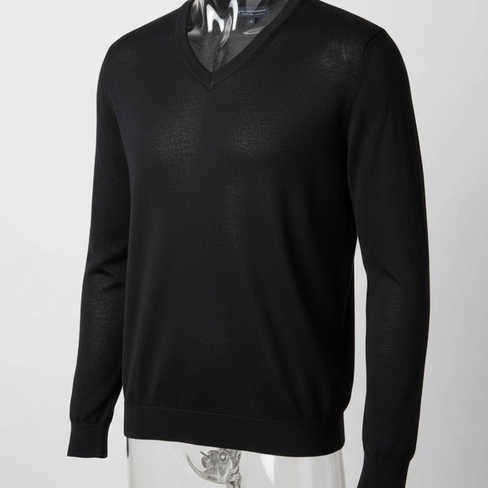 Hart Schaffner Marx V-Neck Sweater Mens Large Black Solid Extra Fine Merino Wool